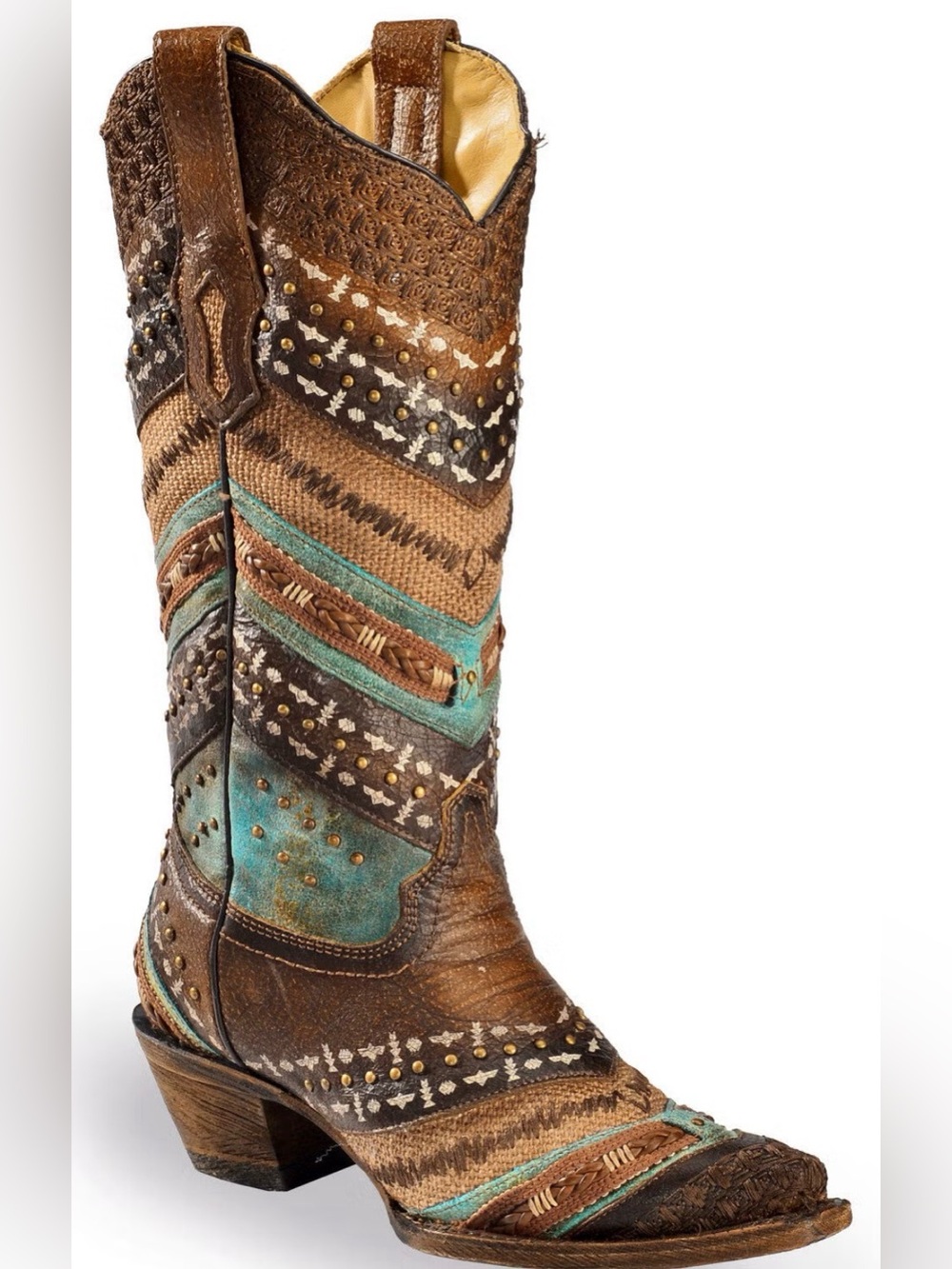 Woman’s Corral Brown & Turquoise Embroidered Studded Western Cowboy Boot